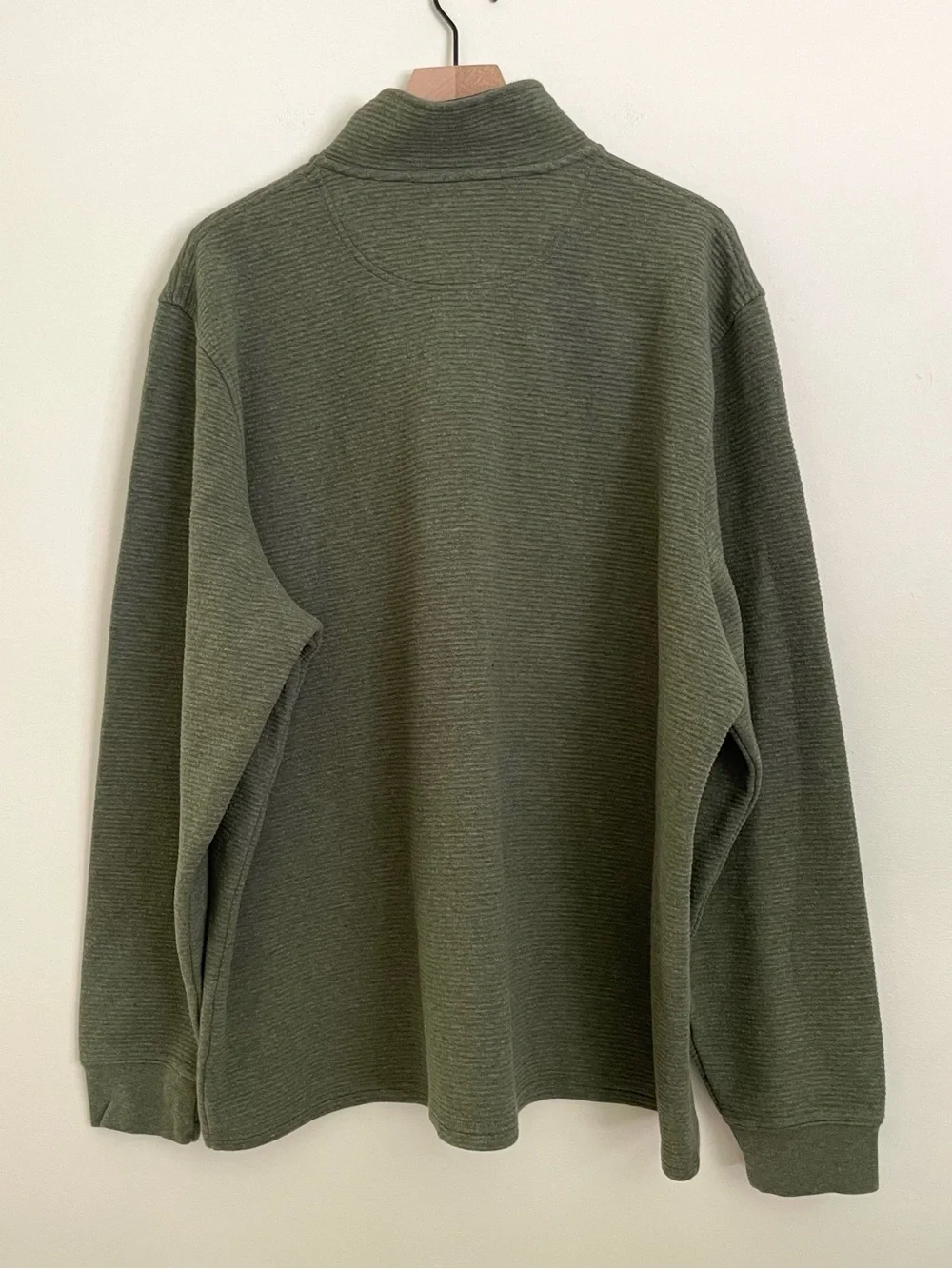 L.L. Bean Men's Olive Green Lakewashed Double Knit Quarter-Zip Pullover